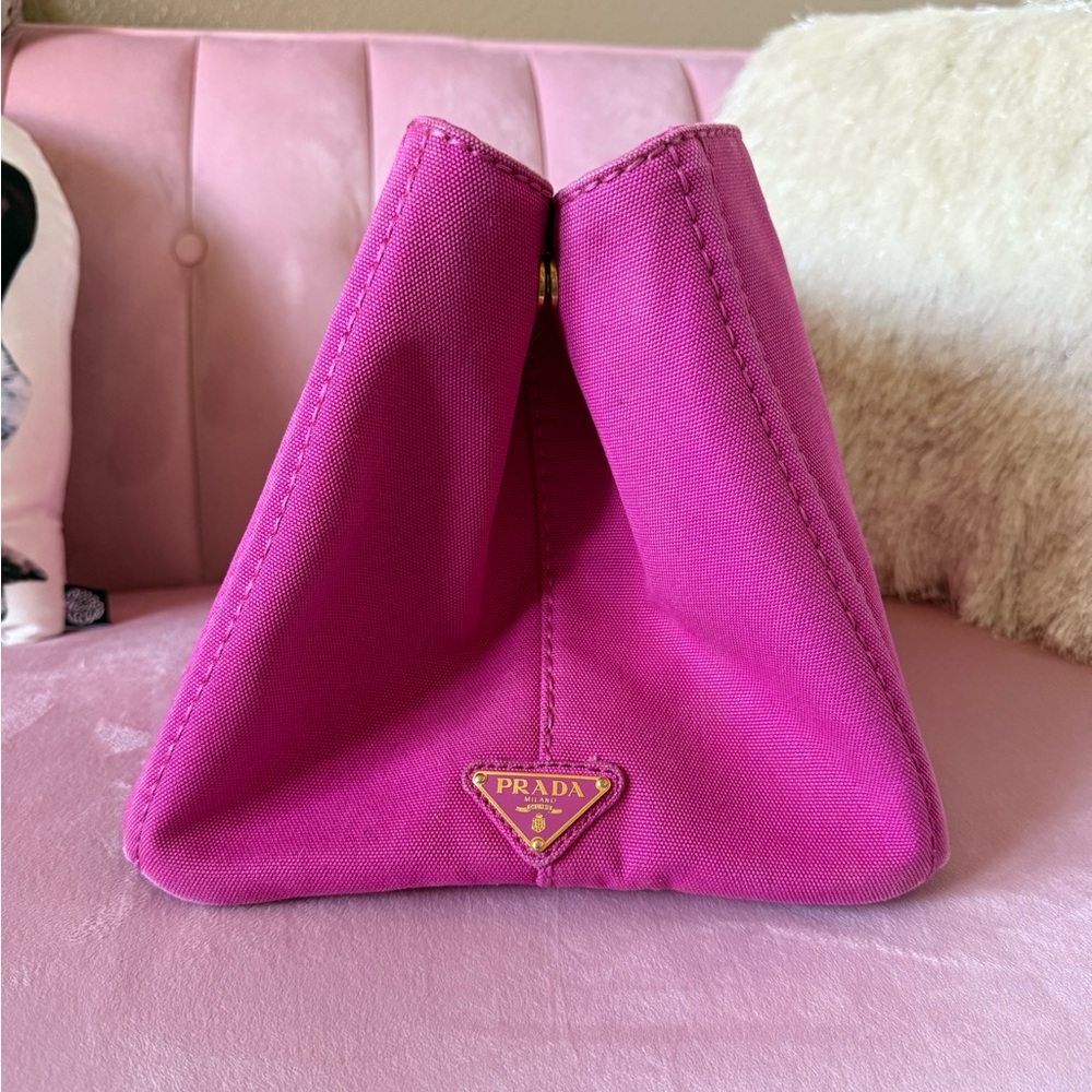 💯 AUTHENTIC PRADA CANAPA Fuchsia Hot Pink Tote Bag. Extra Large - Picture 2 of 16